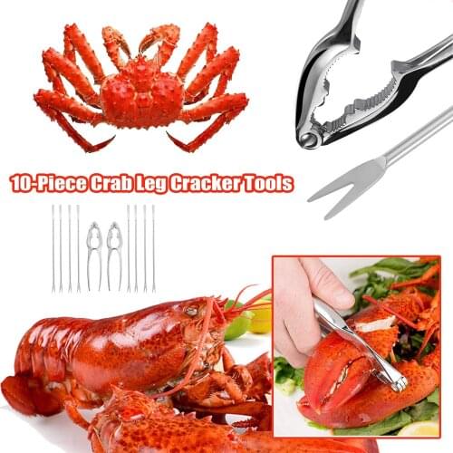 10pcs/set Crab Leg Cracker Tools Kitchen Stainless Steel Seafood Crackers and Forks Nut Cracker Tool J#29