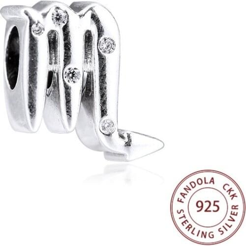 100% Real 925 Sterling Silver Sparkling Scorpio Zodiac Charms Beads Fits Pandora Bracelet Argent Charm Silver 925 Jewelry Kralen
