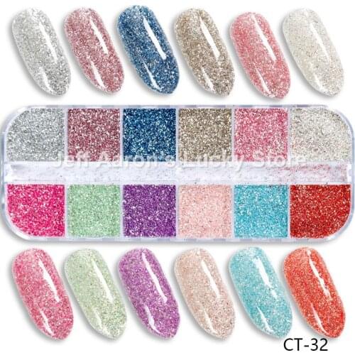 12 Colors Holographic Nail Art Pigment Powder Nail Glitter Dipping Powder Shining Chrome Powder Decoration UV Gel Polish