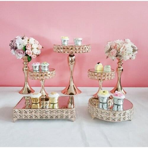 Square crystal gold European-Style Wedding Props Three-Layer Snack stand Metal Cake