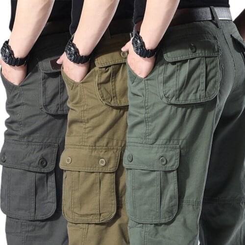 Hiking Cargo Pants Men Spring Autumn Multi-pocket Cotton Tactical Pants Camping Trekking Fishing Army Straight Slacks Trousers
