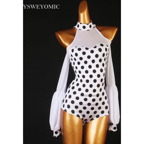 New Style Latin Dance One Piece Top White Long Sleeve Strapless Modern Dance Bodysuit Training Ballroom Standard Dance Top