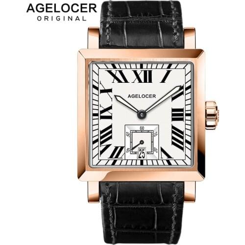 AGELOCER Watches Men Sports Watches Black steel Dual Time With Calendar Luminous Analog Gift Wristwatch Man Square Seconds Dial