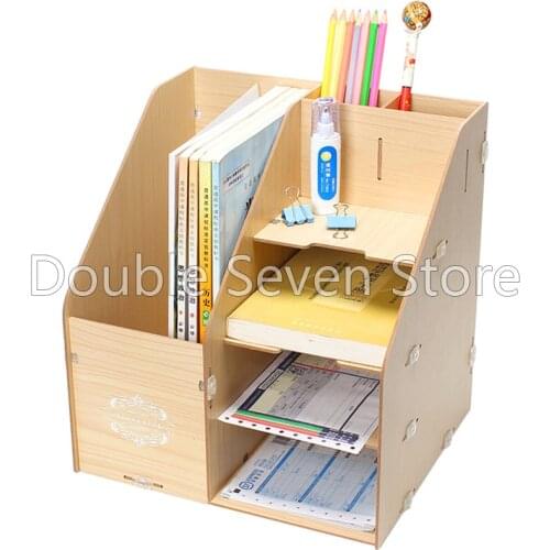 Wooden A4 file stationery management storage box desktop office finishing grid invitation card pencil rack