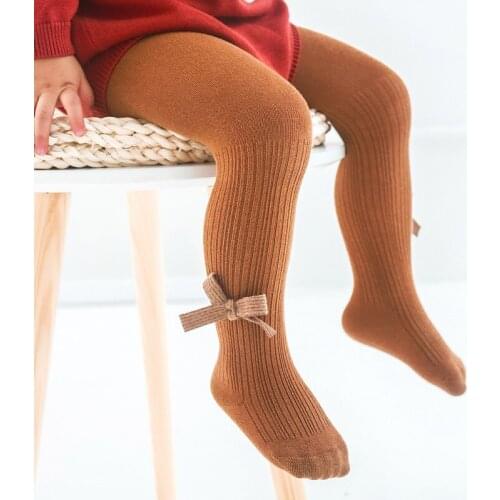 Kids Girls Cotton Ribbed Pantyhose Toddler Children Spring Autumn Princess Knit Bow Tights Newborn Infant Pants Baby Accessories