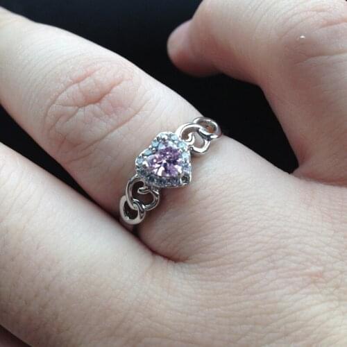 Fatpig Double Peach Heart Hollow Rings for Women Silver Color Rhinestone Rings Jewelry Heart Cut Wedding Ring Size 6-12