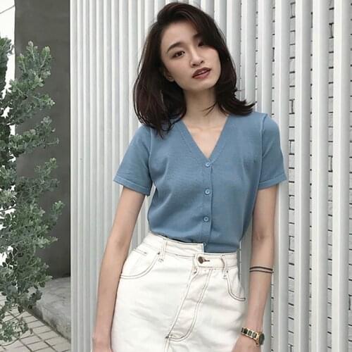 3 Colors Knitted Cardigans 2020 Spring Summer Cardigan Women Casual Short Sleeve Tops V-neck Solid Women Fashion T-Shirt Tops