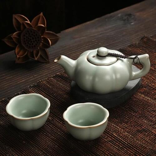 Ru kiln teaset a pot of two cup plum cup kung fu tea set ceramic office travel simple teapot on sale