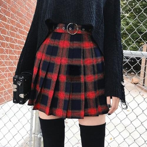 Plaid Pleated Mini Skirts Harajuku Grunge Spring Summer Women Skirts Gothic Streetwear High Waist Fashion Short Skirt