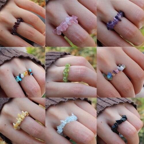 Bohemia Natural Stone Energy Rings Women Handmade Stretchy Fashion Jewelry Gift Adjustable Crystal Wedding Party Ring Wholesale