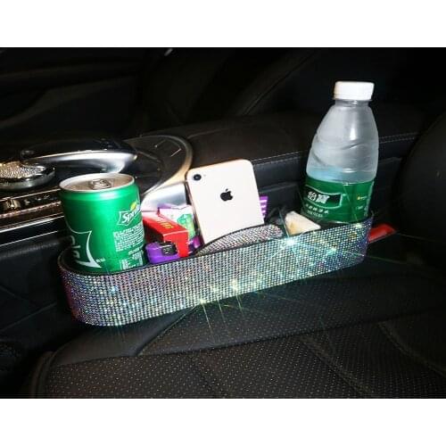 Leather with Cystals for Car Crevice Holder Storage Box for Drink Water for Back Seat Hanging ItemsSilver & Multi-function