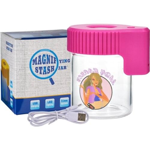 LADY HORNET Stash Jar Light-Up LED Transparent Glass Air Tight Storage Jars Magnifying Viewing Jar (Black)