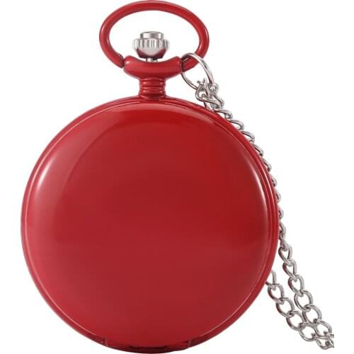 Lucky Red Smooth Quartz Pocket Watch Roman Numerals Watch Face Solid Color Clock Women Slim Chain Pendant Best Birthday Gift