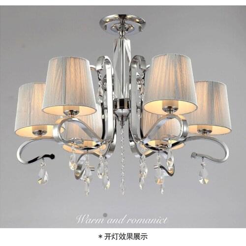 CHANDELIER LIGHT Large Multiple Chandelier Fabric Shade Glass CrystalWHITE CRYSTAL Metal lamp