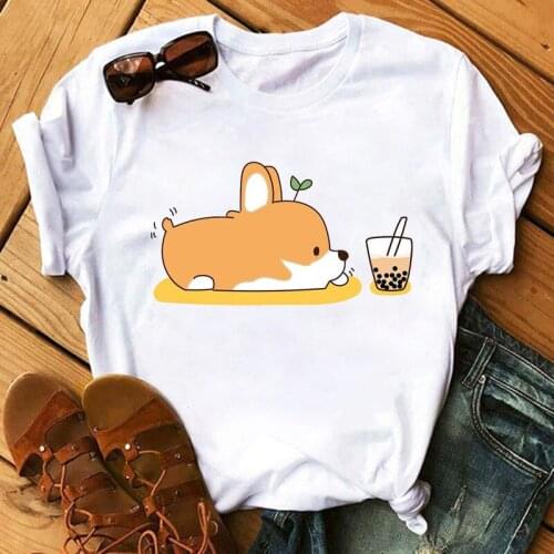Harajuku Cute Short Sleeve T-shirt 90s Korean Style T-shirt Fashion Top Female Womens T-shirt Kawaii Corgi T-shirt