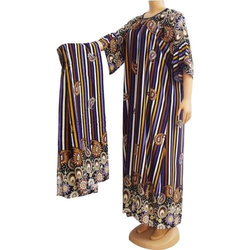 Multicolor Striped Cotton Half Flare Sleeve Party Dress Women Indie Folk Winter O Neck Maxi Dresses Vestidos with Scarf 10265