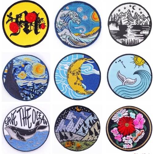 Fashion Parches Camp Embroidery Patches for Clothes Iron On Flower Patches For Clothing DIY Stripes Mountain Wave Stickers Badge