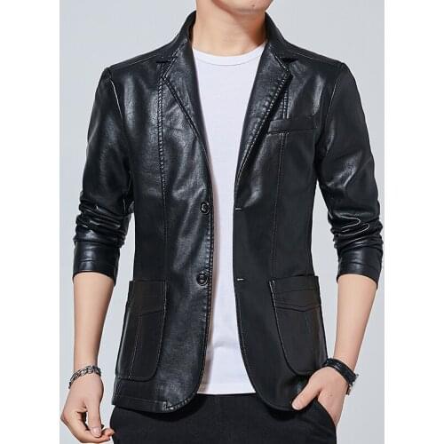 2021 Autumn/Winter Korean Men Faux Leather Motorcycle Jackets Men‘s Slim Fit Outwear PU Leather Coats Male 3 Colors M-4XL P3005