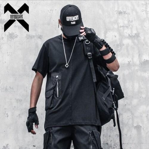 11 BYBBS DARK Hip Hop Dark T-Shirt Men 2021 Summer Zipper Patchwork Ribbon Design Streetwear Tshirts Cotton Tops Tees WB175