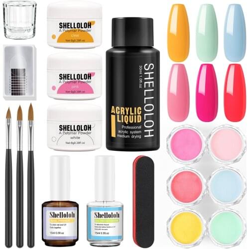 SHELLOLOH Acrylic Powder Set With 30ml Acrylic Liquid Nail Extension Design Powder All For Manicure Nail Art Decorations Tools