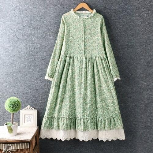Spring 2021 new women sweet lace collar dress double embroidery cotton and linen loose dress