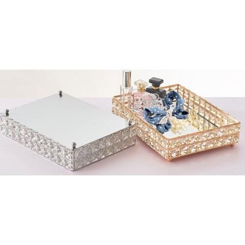 New Year Square Crystal Tray Cosmetics Makeup Storage Pallet Snacks Plate Fruit Container Home Wedding Christmas Decoration