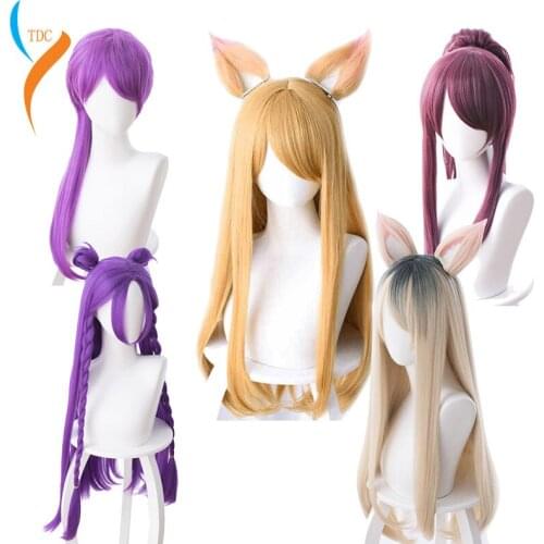 Hot Game LOL KDA Cosplay Wig Akali Ahri Evelyn Kaisa Cosplay Wig Heat Resistant Synthetic Wig Halloween Carnival Party Cos Wigs