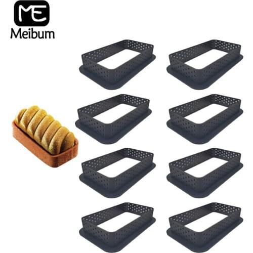 Meibum Plastic Perforated Rectangle Shape Egg Tart French Dessert Mould Cake Ring Set Fruit Cookies Pastry Kitchen Baking Molds