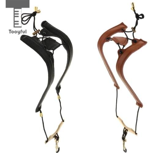 Tooyful Black/Brown Adjustable Leather Saxophone Shoulder Neck Strap with buckle Width 24mm for sax plyers music lovers
