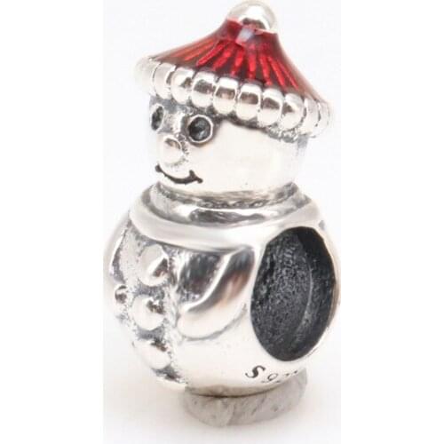 Bewill Authentic 925 Silver Christmas snowman loose beads Fit Original charms Bracelet Necklace Pendant