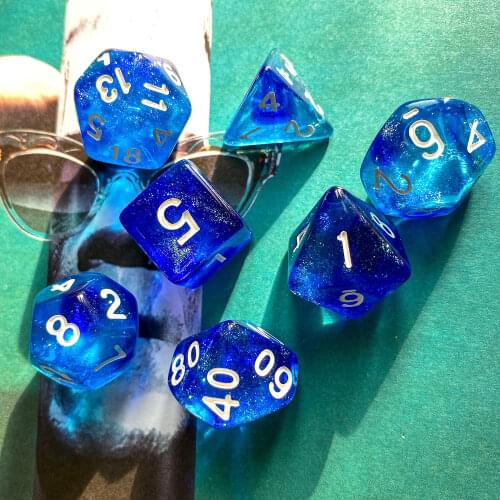 Poludie 7Pcs/Set White DND Dice Set Gold Font Polyhedral Dice D4 D6 D8 D10 D% D12 D20 for Role Playing Board Game D&D RPG MTG