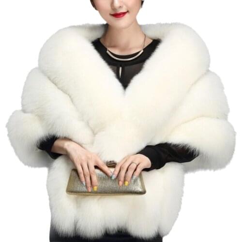 Womens Winter Faux Fur Scarf Collar Shrug V-Neck Shawl Wrap Stole Bridal Cloak AXYD
