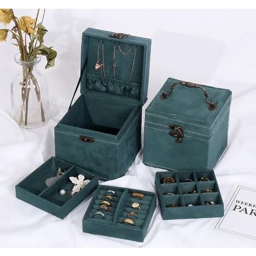 Chinese Style Retro Portable Mini Three-layer Necklace Jewelry Box Ring Storage Box Earrings Book Antique Jewelry Box