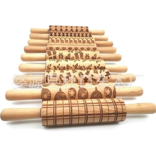 Customizable patterns wood Clay rolling pin Halloween Christmas printing rolling pin