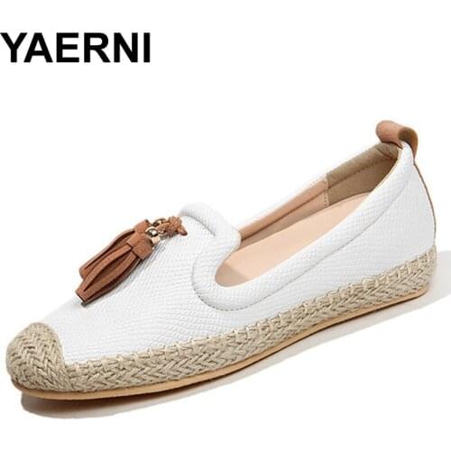 YAERNI Women Casual Shoes Female Genuine Leather Loafers Shoes Woman Fashion Slip On Breathable Flats Shoes For Girls Size35-40