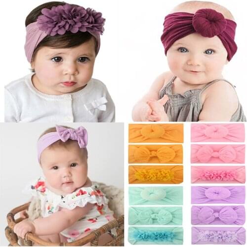 Yundfly 3pcs/lot Bow Headband Soft Elastic Nylon Hair Bands Chiffon Flower Round Knot Wide Headwrap Baby Girls Hair Accessories