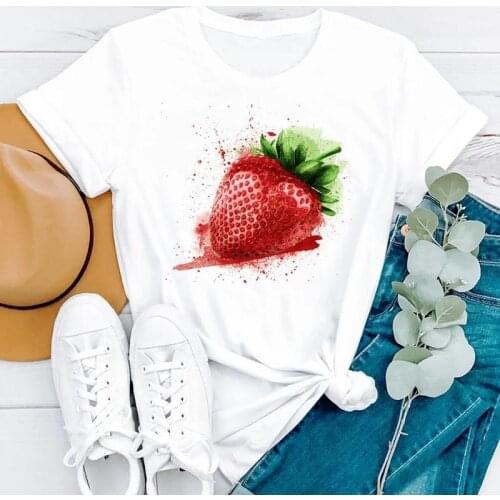 2021 Beach Holiday Summer Short Sleeve Women Cartoon Strawberry Cute Fashion Clothes Print Tshirt Female Tee Top Graphic T-shirt