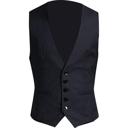 Vests Business Men Solid Color V Neck Button Pocket Sleeveless Vest Waistcoat