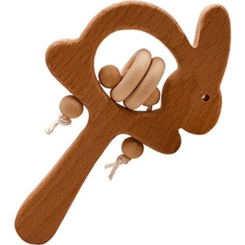 1PC Baby Wooden Rattle Beech Animal Hand Teething Wooden Ring Makes A Sound Montessori Educational Toy Attract Attention