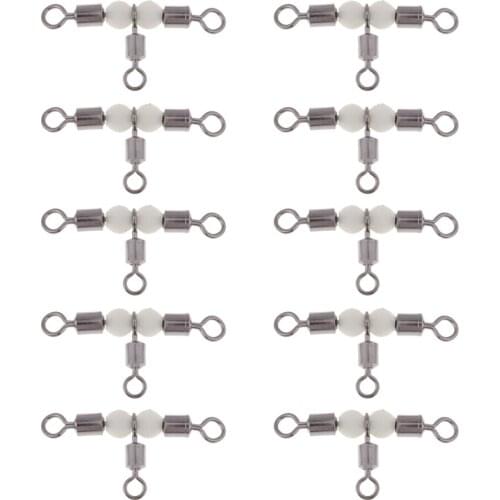 10pcs 3 Way Fishing Swivels with Luminous Bead Cross line Rolling T shape swivels T-Turn Swivel Connector Fishing Tools
