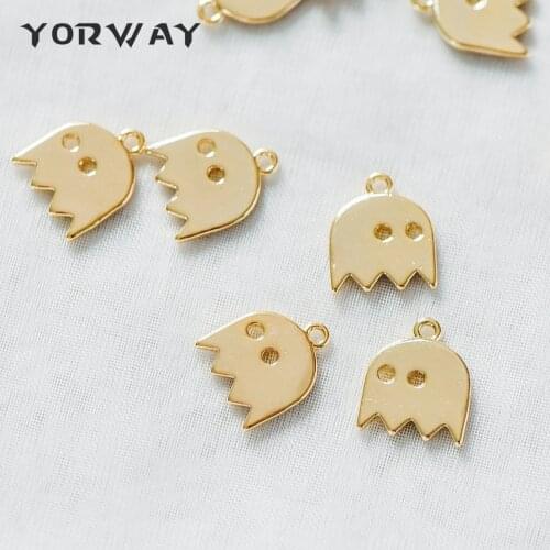 10pcs/Lot Gold Plated Brass Ghost Charm Pendants 12x10mm (GB-394)