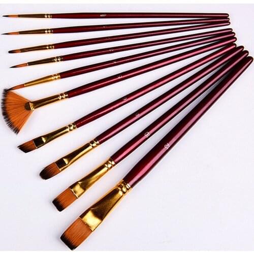 10pcs Paint Brushes Set Kit Artist Paintbrush Multiple Mediums Brushes with Nylon Hair for Artist Acrylic Aquarelle Water color