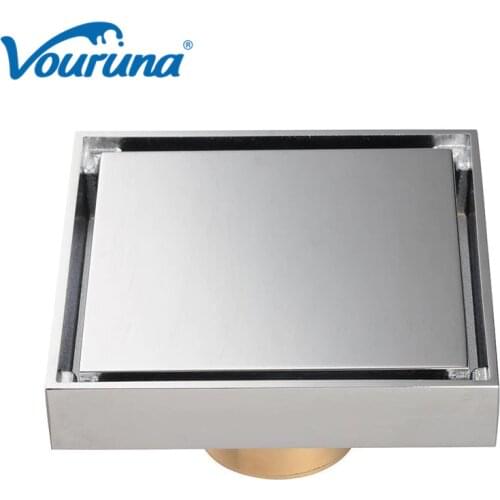 4"x4" Square Copper Floor Drain with Chrome Plated Removable Tile Insert Shower Grate for Bathroom Kitchen