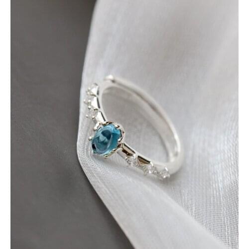 Authentic 925 Sterling Silver High Quality Charm Opening Ring Inlaid Natural Topaz Rings Women Trendy Style Jewelry Gift