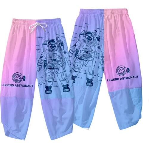 Men Multi-pocket Astronuat Print Harem Pant Men Streetwear Hip Hop Casual Elastic Waist Trousers Joggers Pant