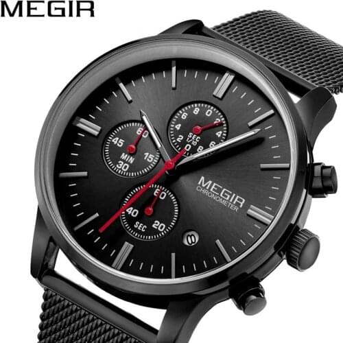MEGIR Fashion Classic Three Eyes Chronograph Watch Mens Business Casual Running Seconds Trendy Watch Steel Relogio Masculino