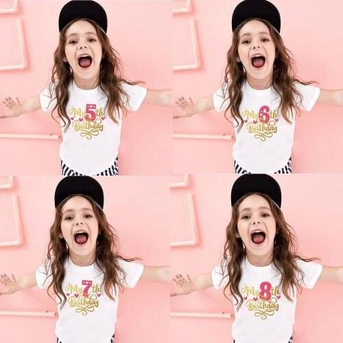 2021 Kids Girls T-shirt for Birthday Summer Children Clothing Funny T Shirt Tshirt Tees Tops Size 1 2 3 4 5 6 7 8 Year Present