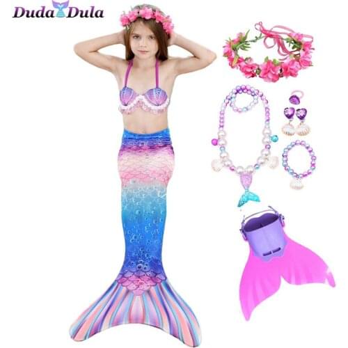 Little Mermaid tail Kids Girls Swimming Mermaid Party Children Swimsuit Fantasy Mermaid Costume Cos Beach Bikini with Monofin