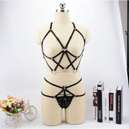 Harajuku Gothic Body Harness Lace Panties Punk Fetish Bodage Harness Sexy Lingerie Rave Wear Body Cage Bottom Briefs Panties