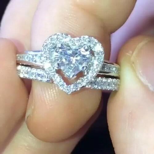 Huitan 2Pcs Heart Paired Rings for Women Romantic Wedding Engagement Ring Fashion Set Jewelry Funny Female Gift Drop Shipping